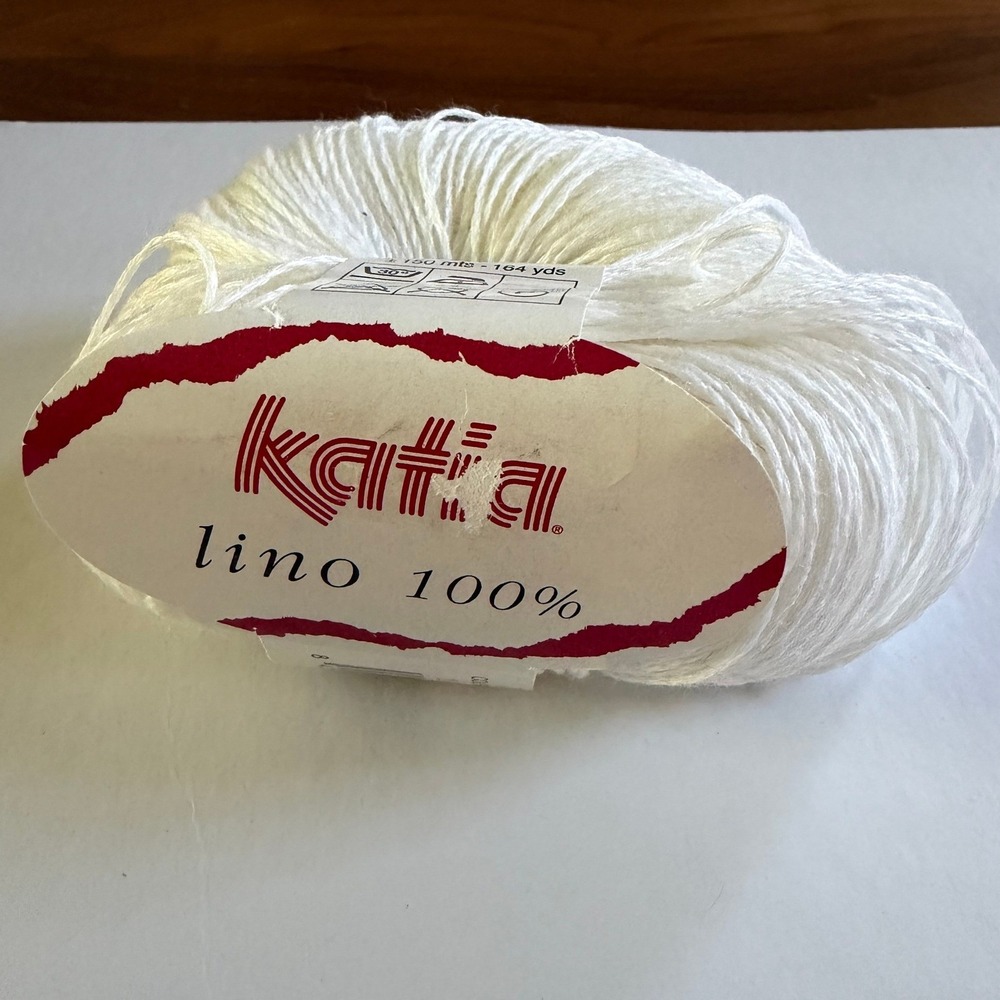 Katia Lino 100% Linen Yarn 50g White Knitting Crochet Handled Skein